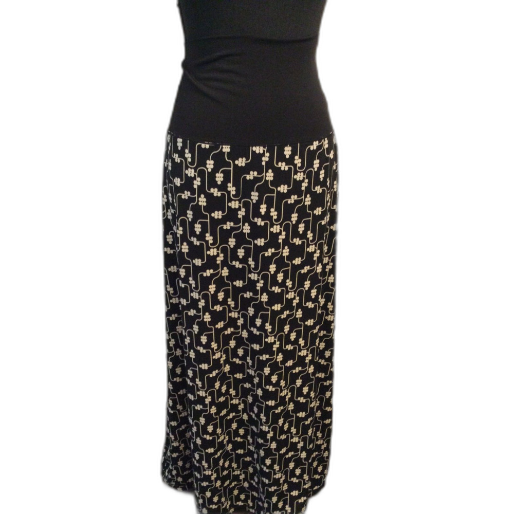 Max Studio Black White Print Maxi Skirt Large L Stretch